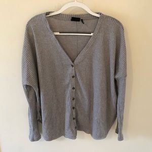 Gray Waffle Shirt with Buttons